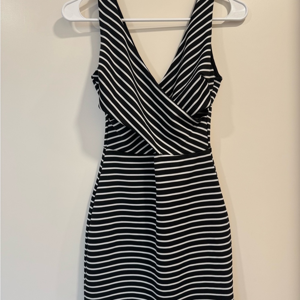 Soprano Black and White Striped Mini Dress